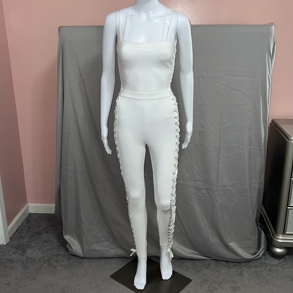 AKIRA White Lace Up Jumpsuit/Catsuit - Small